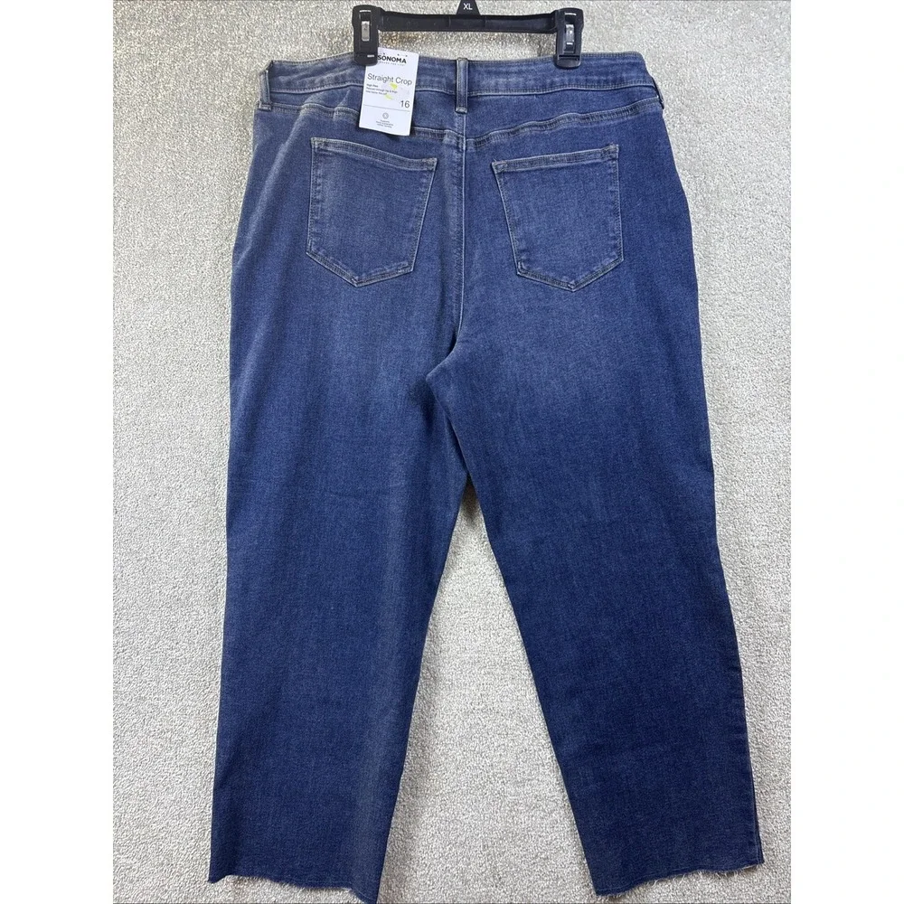 Sonoma Jeans Women's 16 (Fits 34x26) Blue Denim Straight Crop High Rise NEW - Picture 3 of 9